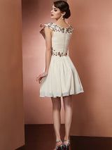 Chic Sleeveless Beading Applique Short Chiffon Bridesmaid Dresses-Ballbella