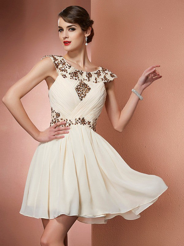 Chic Sleeveless Beading Applique Short Chiffon Bridesmaid Dresses-Ballbella