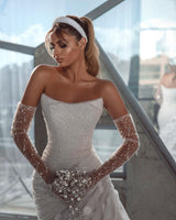 Chic Strapless Sleeveless Sequins Wedding Dress With Ruffles Long-Ballbella