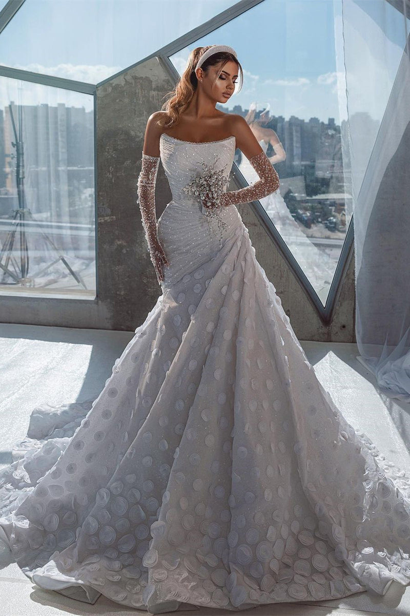 Chic Strapless Sleeveless Sequins Wedding Dress With Ruffles Long-Ballbella