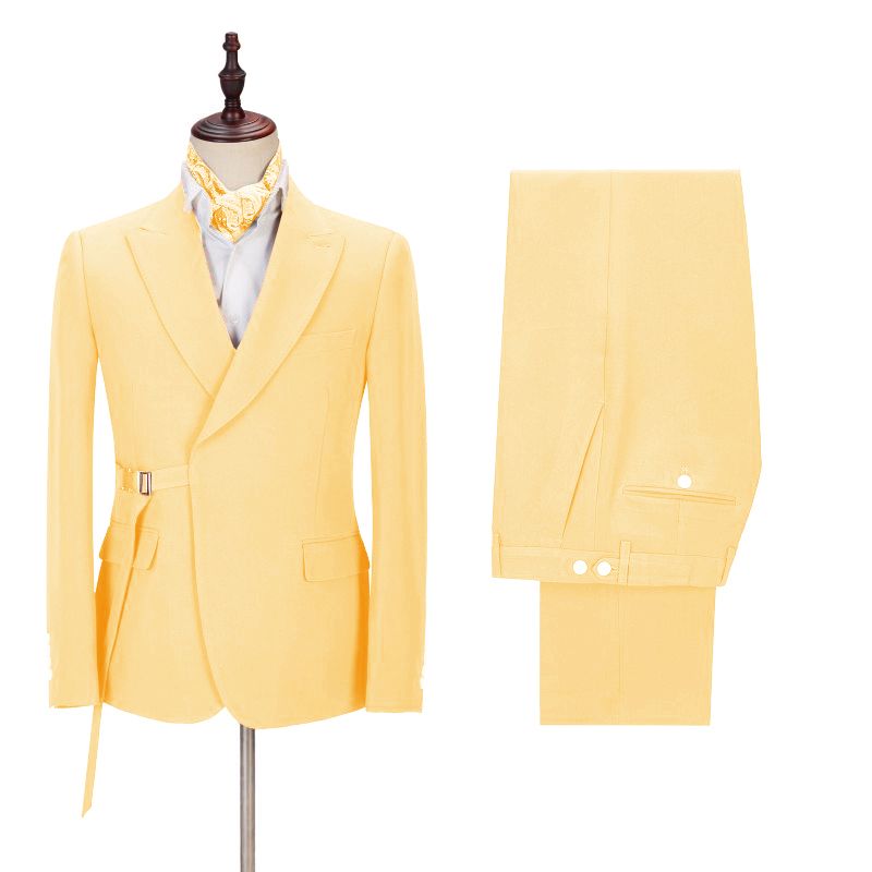 Chic Yellow Peaked Lapel Slim Fit Men's Prom Suits-Ballbella