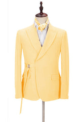 Chic Yellow Peaked Lapel Slim Fit Men's Prom Suits-Ballbella