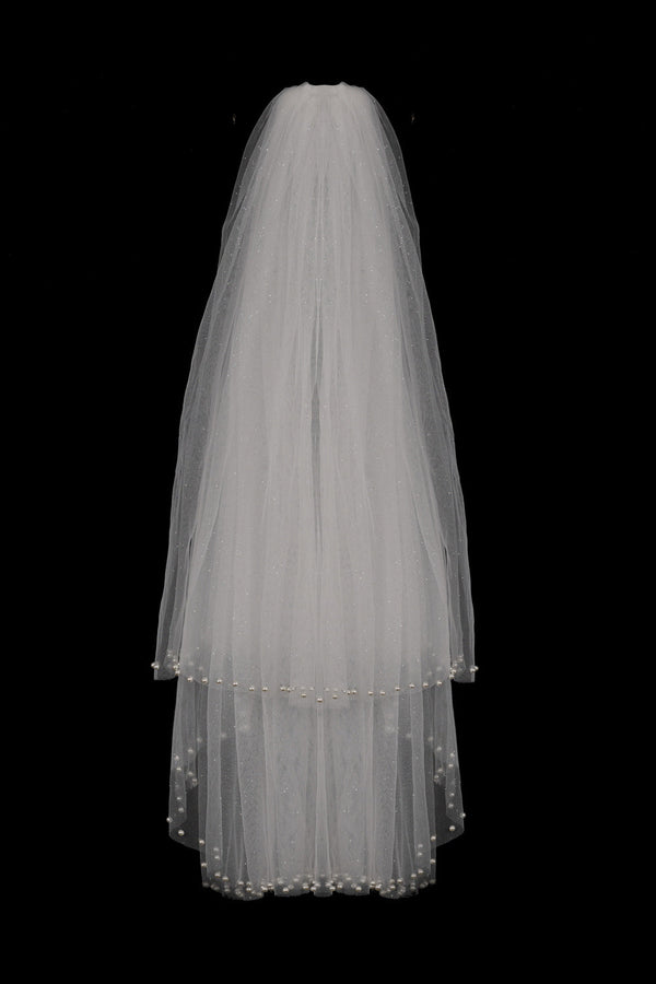 Chloe Elegant With Pearls Wedding Veils-Ballbella