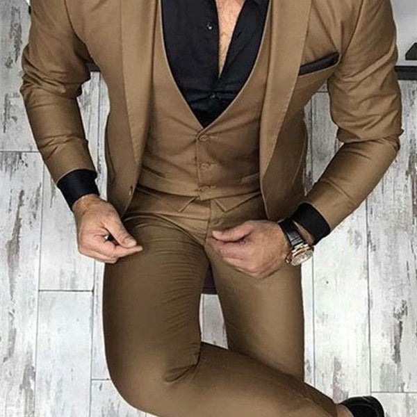 Caramel Slim Fit Dinner Suits For Men Formal Bespoke Prom Suits Tuxedos 3  Pieces – Ballbella