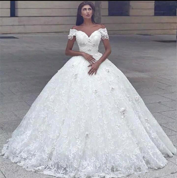 Ballbella custom made you this Classic Lace Off-the-shoulder White Lace Ball Gown Wedding Dress comes in all sizes and colors. Welcome to pick the most fabulous style today, extra coupons to save a lot.