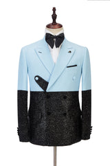 Classic Sky Blue Classy Sparkle Black Peak Lapel 2 Piece Men's Suit Online