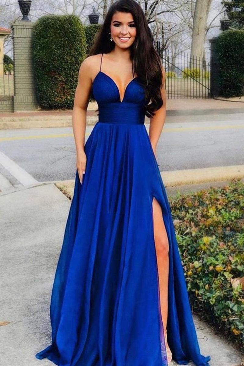 Classic Sleeveless A Line Prom Dresses Long Slit Online-Ballbella