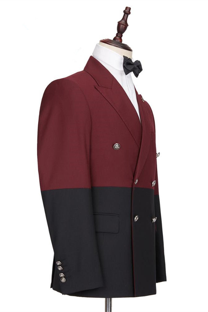 Classy Burgundy and Black Double Breasted Peaked Lapel Men Suits for Prom-Ballbella