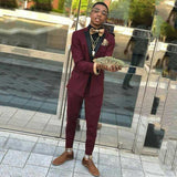 Classy Burgundy Two Piece Mens Suits with Black Lapel-Ballbella