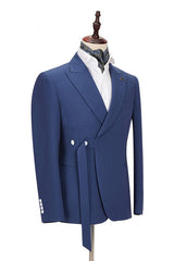 Classy Dark Blue Peaked Lapel Slim Fit Men Suits for Business-Ballbella