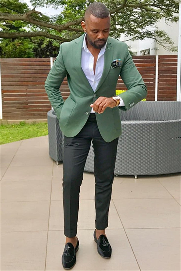 Classy Green Fashion Slim Fit Notched Lapel Formal Mens Suits-Ballbella