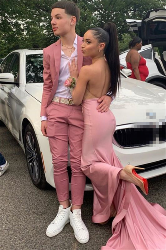 Classy Pink Slim Fit Prom Outfits for Men Online-Ballbella