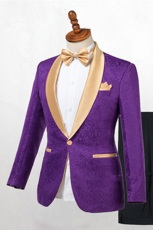 Classy Purple One Button Gold Lapel Wedding Men Suit Online-Ballbella