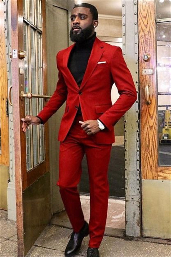 Classy Red Two Piece Slim Fit Prom Men Suit-Ballbella