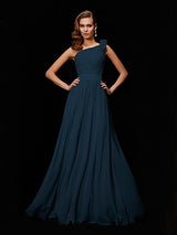 Classy Sleeveless One Shoulders Hand-Made Flower Long Chiffon Bridesmaid Dresses-Ballbella