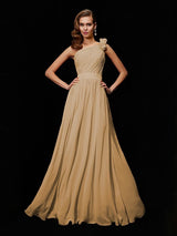 Classy Sleeveless One Shoulders Hand-Made Flower Long Chiffon Bridesmaid Dresses-Ballbella