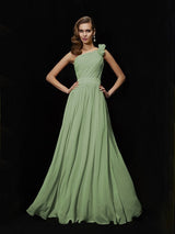 Classy Sleeveless One Shoulders Hand-Made Flower Long Chiffon Bridesmaid Dresses-Ballbella