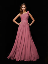 Classy Sleeveless One Shoulders Hand-Made Flower Long Chiffon Bridesmaid Dresses-Ballbella