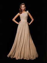 Classy Sleeveless One Shoulders Hand-Made Flower Long Chiffon Bridesmaid Dresses-Ballbella