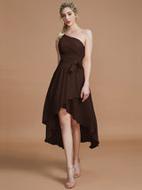 A-Line Charming One Shoulder Sleeveless Layers Asymmetrical Chiffon Bridesmaid Dresses