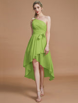 A-Line Charming One Shoulder Sleeveless Layers Asymmetrical Chiffon Bridesmaid Dresses