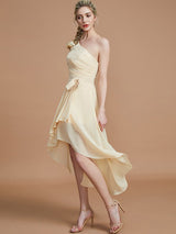 A-Line Charming One Shoulder Sleeveless Layers Asymmetrical Chiffon Bridesmaid Dresses