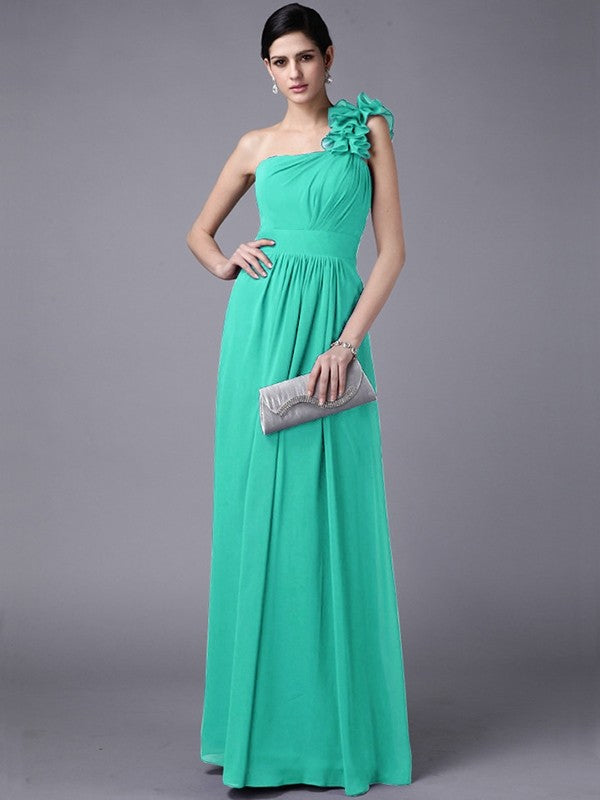 Charming One Shoulder Sleeveless Pleats Long Chiffon Bridesmaid Dresses