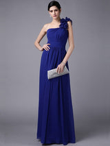 Charming One Shoulder Sleeveless Pleats Long Chiffon Bridesmaid Dresses