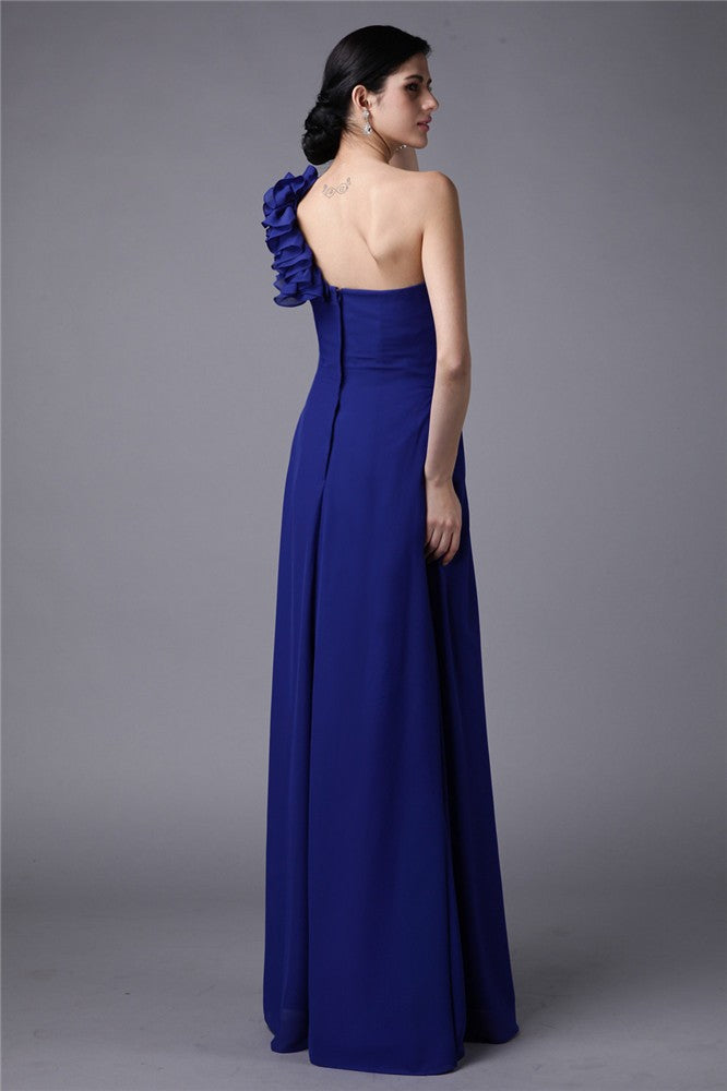 Charming One Shoulder Sleeveless Pleats Long Chiffon Bridesmaid Dresses