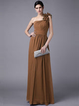 Charming One Shoulder Sleeveless Pleats Long Chiffon Bridesmaid Dresses