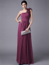 Charming One Shoulder Sleeveless Pleats Long Chiffon Bridesmaid Dresses