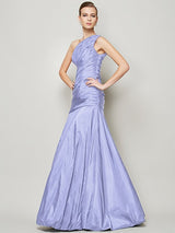 A-Line Charming One Shoulder Sleeveless Pleats Long Taffeta Bridesmaid Dresses