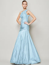 A-Line Charming One Shoulder Sleeveless Pleats Long Taffeta Bridesmaid Dresses