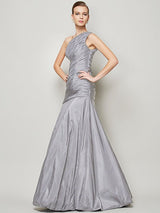 A-Line Charming One Shoulder Sleeveless Pleats Long Taffeta Bridesmaid Dresses