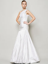 A-Line Charming One Shoulder Sleeveless Pleats Long Taffeta Bridesmaid Dresses