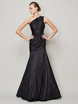 Classy Sleeveless One Shoulders Pleats Long Taffeta Bridesmaid Dresses