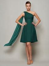 Classy Sleeveless One Shoulders Pleats Short Chiffon Bridesmaid Dresses-Ballbella