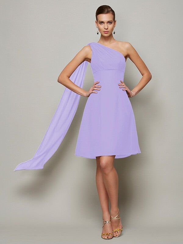 Classy Sleeveless One Shoulders Pleats Short Chiffon Bridesmaid Dresses-Ballbella