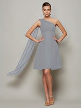 Classy Sleeveless One Shoulders Pleats Short Chiffon Bridesmaid Dresses-Ballbella