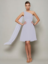 Classy Sleeveless One Shoulders Pleats Short Chiffon Bridesmaid Dresses-Ballbella