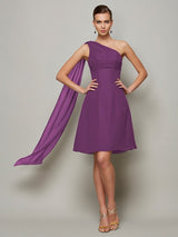 Classy Sleeveless One Shoulders Pleats Short Chiffon Bridesmaid Dresses-Ballbella