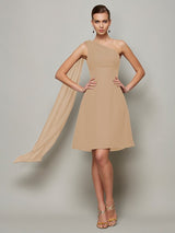 Classy Sleeveless One Shoulders Pleats Short Chiffon Bridesmaid Dresses-Ballbella