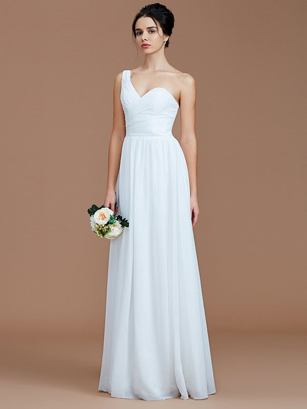 Classy Sleeveless One Shoulders Ruched Chiffon Bridesmaid Dresses-Ballbella