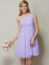 A-Line Charming One Shoulder Sleeveless Sash/Ribbon/Belt Short Chiffon Bridesmaid Dresses