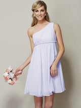 A-Line Charming One Shoulder Sleeveless Sash/Ribbon/Belt Short Chiffon Bridesmaid Dresses