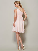 A-Line Charming One Shoulder Sleeveless Sash/Ribbon/Belt Short Chiffon Bridesmaid Dresses