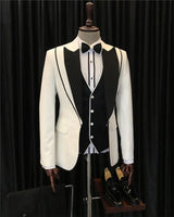 Classy White Three Pieces Black Laple Prom Suit Men Suit Online-Ballbella