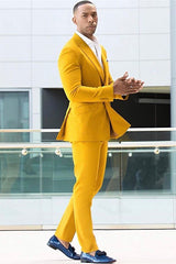 Classy Yellow Double Breasted Peaked Lapel Men's Prom Suits Online-Ballbella