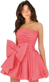 Sleeveless Ruched Short Homecoming Dresses Simple Mini Party Wear Dress with Bow