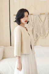 Cream White Faux Mink Fur Collarless Short Jacket & Wedding Shawl-Ballbella